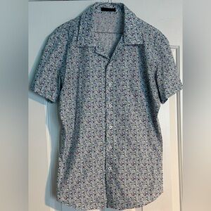 EUC Mark Pomerantz Luxury Italian Cotton Short Sleeve Button Up Shirt M Floral